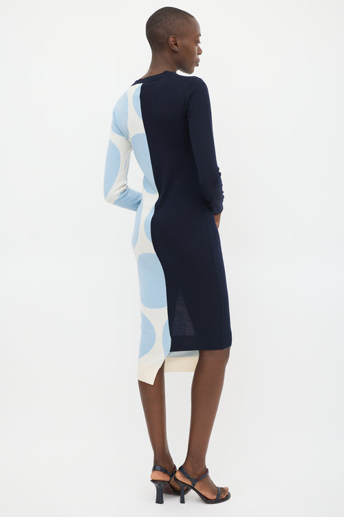 Stella McCartney Navy 
Light Blue Wool Asymmetrical Sweater Dress