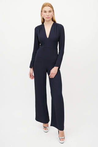 Stella McCartney Navy V-Neck Wide Leg Jumpsuit