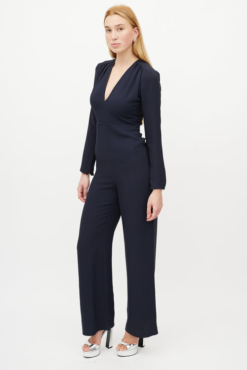 Stella McCartney Navy V-Neck Wide Leg Jumpsuit