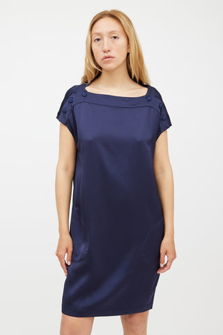 Stella McCartney Navy Satin Buttoned Dress