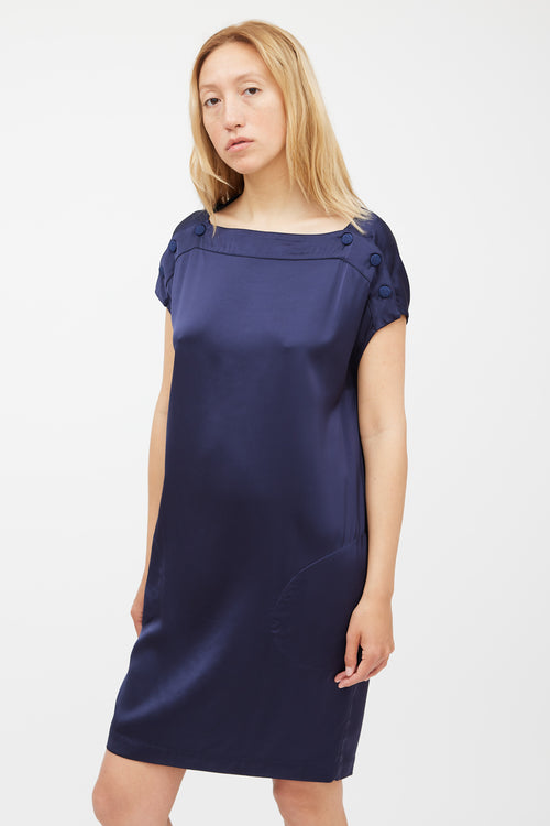 Stella McCartney Navy Satin Buttoned Dress