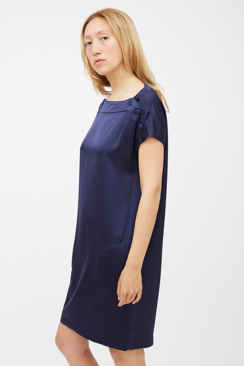 Stella McCartney Navy Satin Buttoned Dress