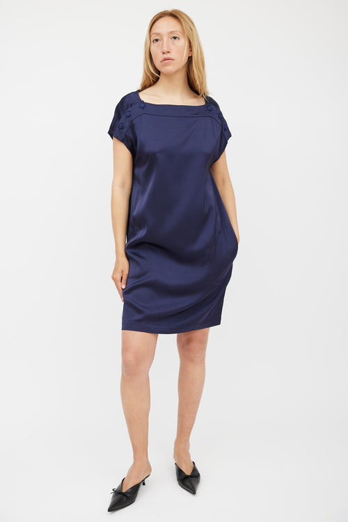 Stella McCartney Navy Satin Buttoned Dress