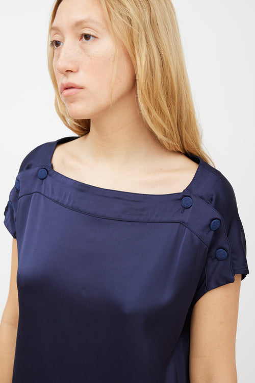 Stella McCartney Navy Satin Buttoned Dress