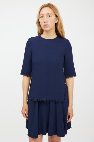 Stella McCartney Navy Scalloped Eyelet Dress