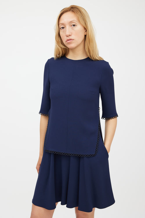 Stella McCartney Navy Scalloped Eyelet Dress