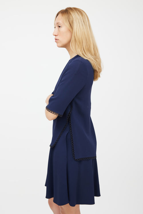 Stella McCartney Navy Scalloped Eyelet Dress