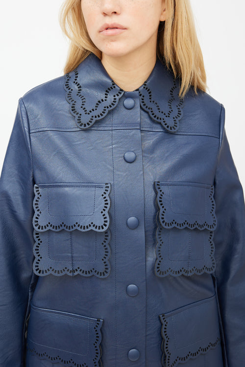 Stella McCartney Navy Scalloped Eyelet Faux Leather Jacket