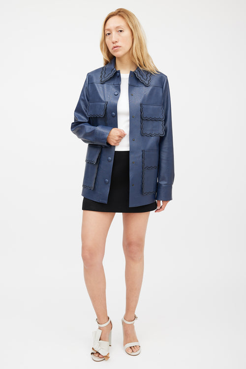 Stella McCartney Navy Scalloped Eyelet Faux Leather Jacket