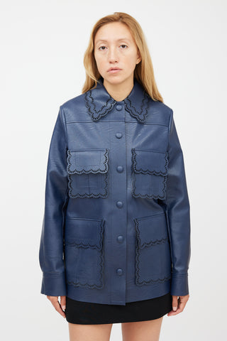 Stella McCartney Navy Scalloped Eyelet Faux Leather Jacket