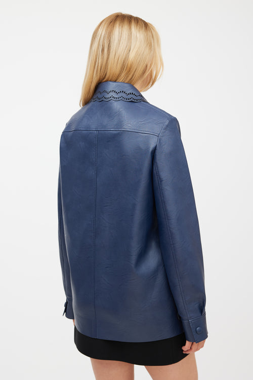 Stella McCartney Navy Scalloped Eyelet Faux Leather Jacket