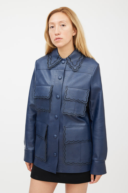 Stella McCartney Navy Scalloped Eyelet Faux Leather Jacket