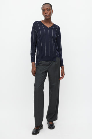 Stella McCartney Navy 
White Stripe Asymmetric Hem Sweater