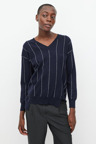 Stella McCartney Navy 
White Stripe Asymmetric Hem Sweater