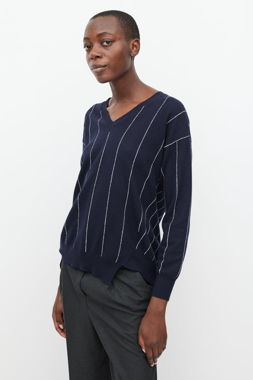 Stella McCartney Navy 
White Stripe Asymmetric Hem Sweater