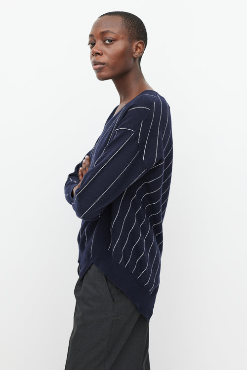 Stella McCartney Navy 
White Stripe Asymmetric Hem Sweater