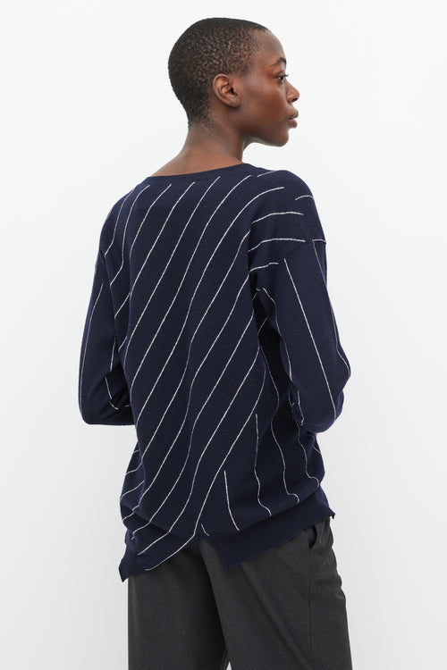 Stella McCartney Navy 
White Stripe Asymmetric Hem Sweater