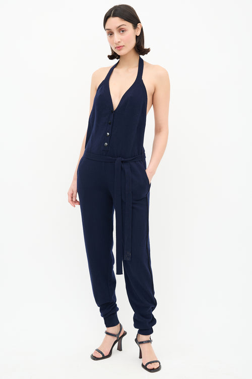 Stella McCartney Navy Wool Knit Halter Jumpsuit