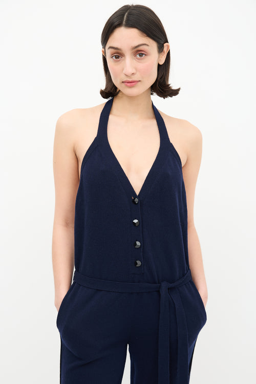 Stella McCartney Navy Wool Knit Halter Jumpsuit