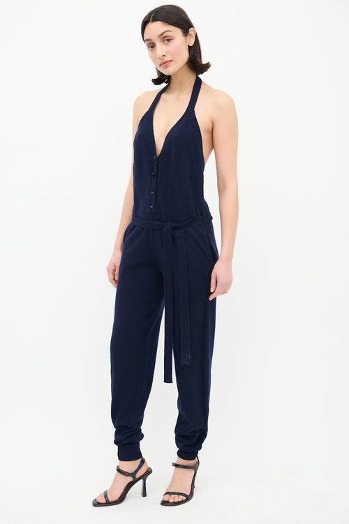 Stella McCartney Navy Wool Knit Halter Jumpsuit