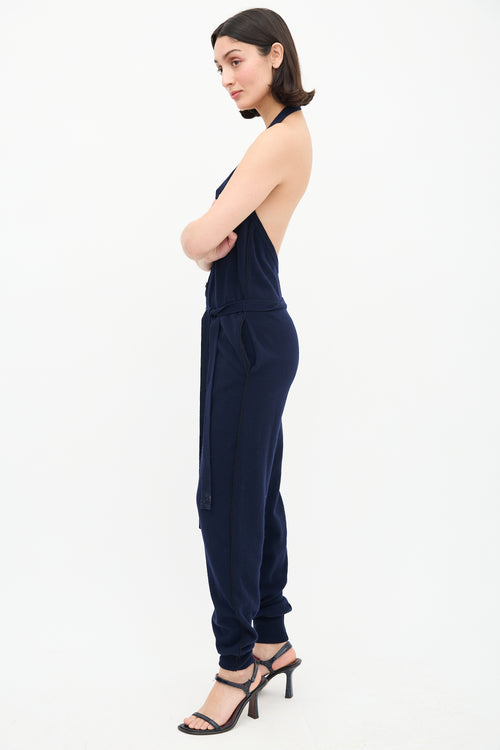 Stella McCartney Navy Wool Knit Halter Jumpsuit