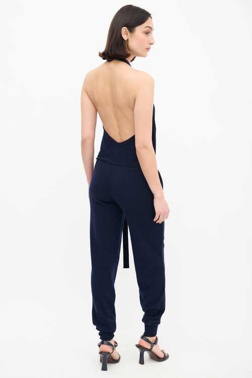 Stella McCartney Navy Wool Knit Halter Jumpsuit