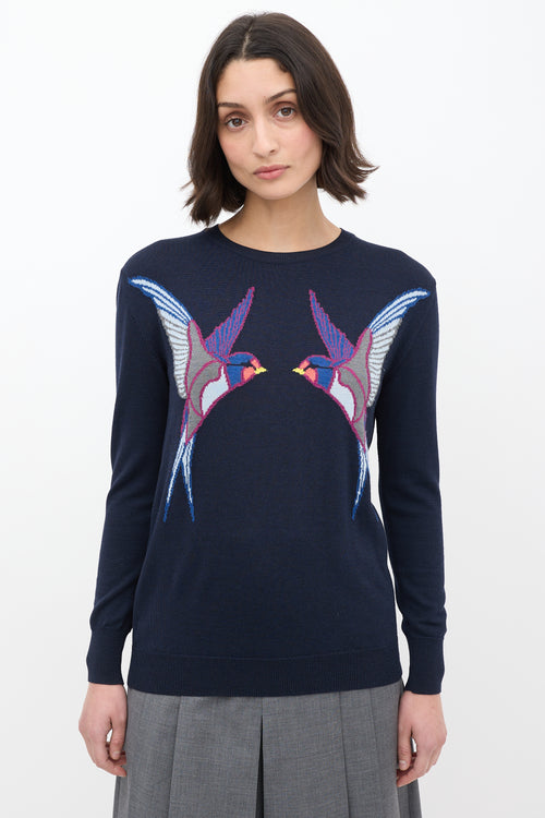 Stella McCartney Navy Wool 
Silk Graphic Sweater