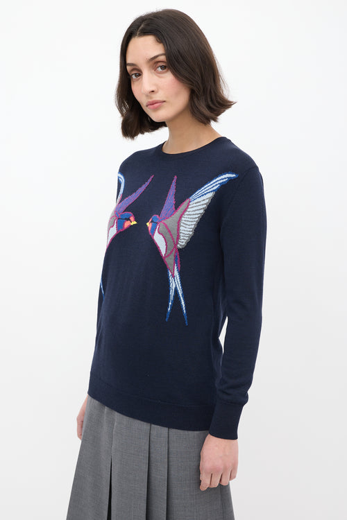 Stella McCartney Navy Wool 
Silk Graphic Sweater