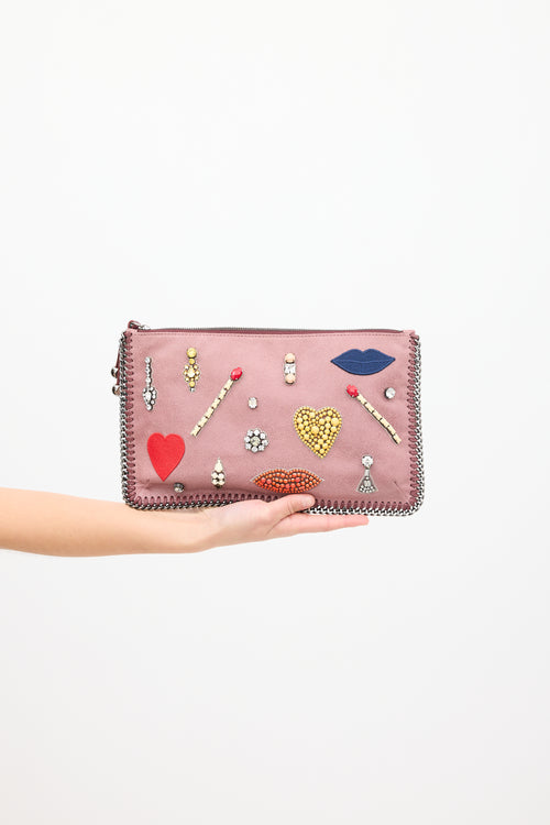 Stella McCartney Pink 
Multi Vegan Embellished Falabella Zip Clutch