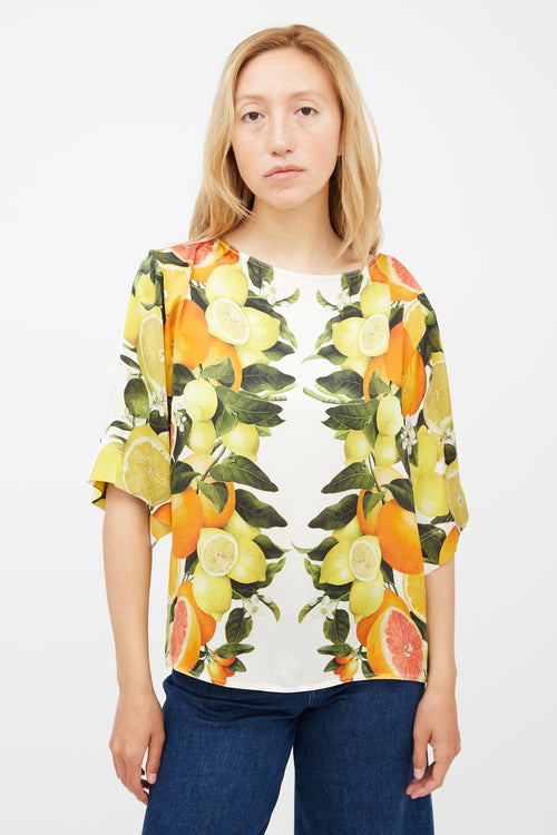 Stella McCartney White 
Multicolour Silk Fruit Top