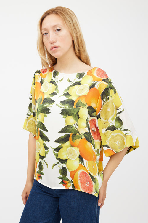 Stella McCartney White 
Multicolour Silk Fruit Top