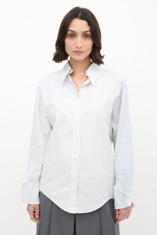 Stella McCartney White 
Blue Asymmetrical Plaid Shirt