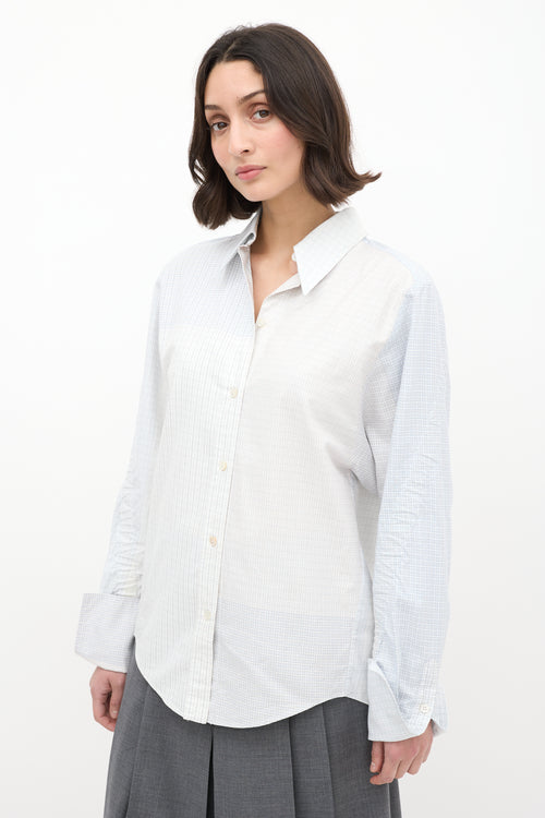 Stella McCartney White 
Blue Asymmetrical Plaid Shirt