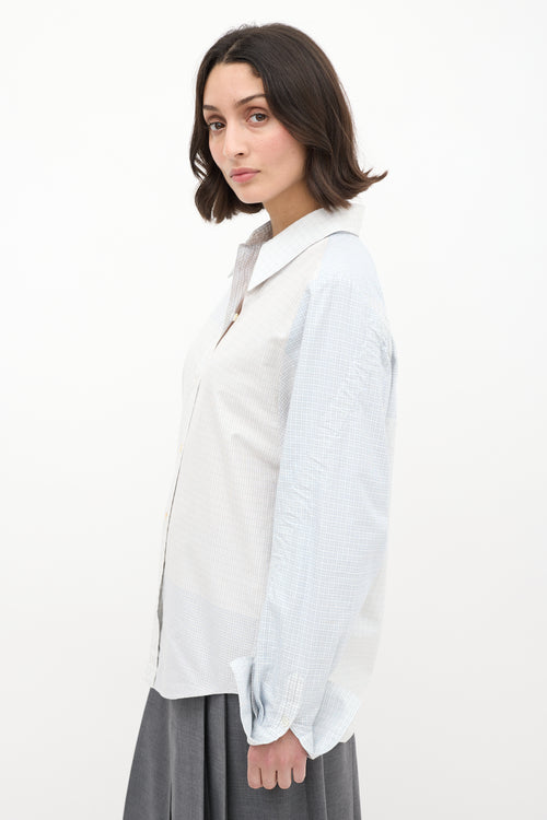 Stella McCartney White 
Blue Asymmetrical Plaid Shirt