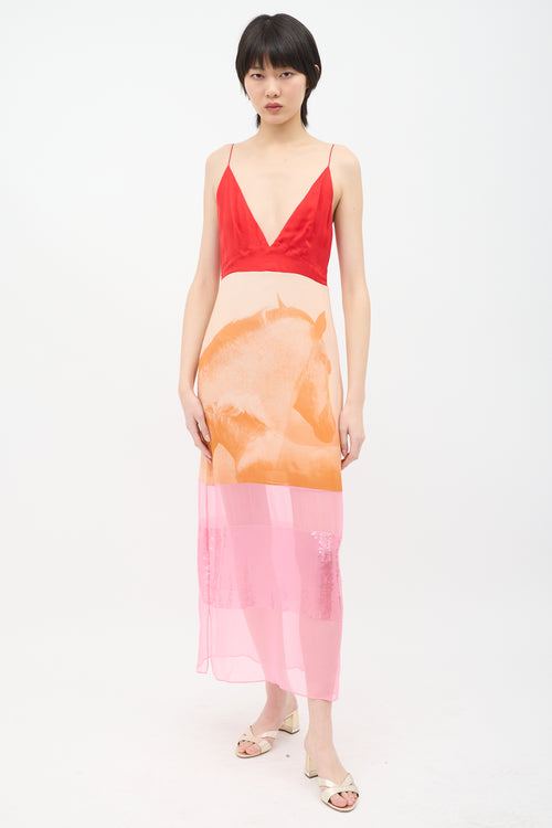 Stella McCartney Winter 2023 Multi Silk Colour Block Dress