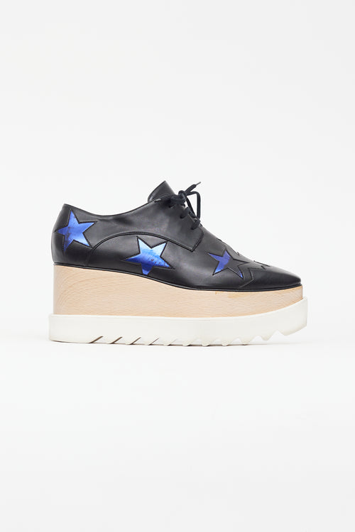 Stella McCartney Black 
Blue Faux Leather Elyse Star Derby