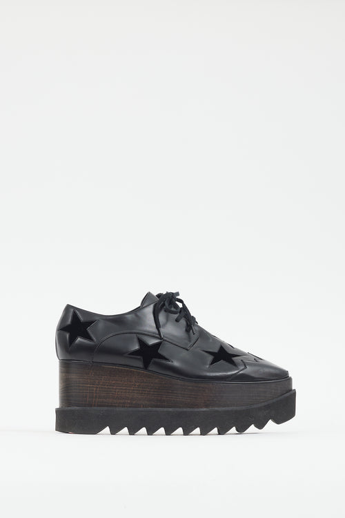 Stella McCartney Black Faux Leather 
Suede Star Platform Oxford