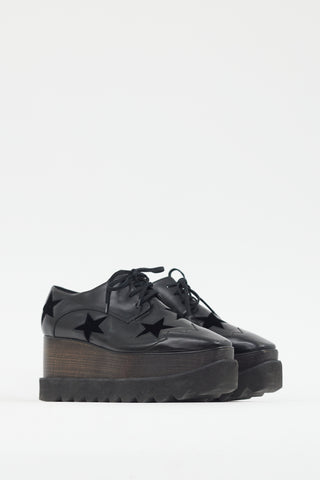 Stella McCartney Black Faux Leather 
Suede Star Platform Oxford