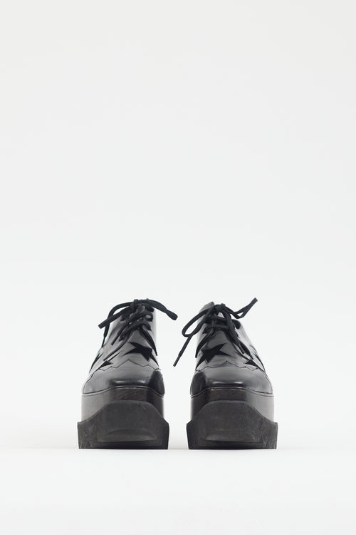 Stella McCartney Black Faux Leather 
Suede Star Platform Oxford