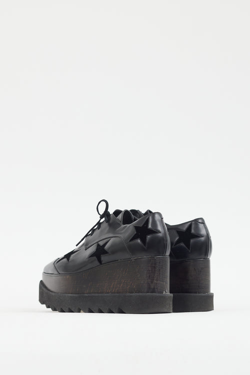 Stella McCartney Black Faux Leather 
Suede Star Platform Oxford