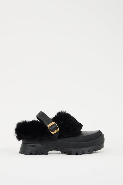 Stella McCartney Black Faux Leather 
Faux Fur Trace Mule