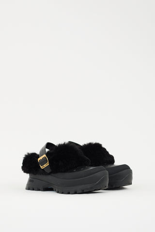 Stella McCartney Black Faux Leather 
Faux Fur Trace Mule