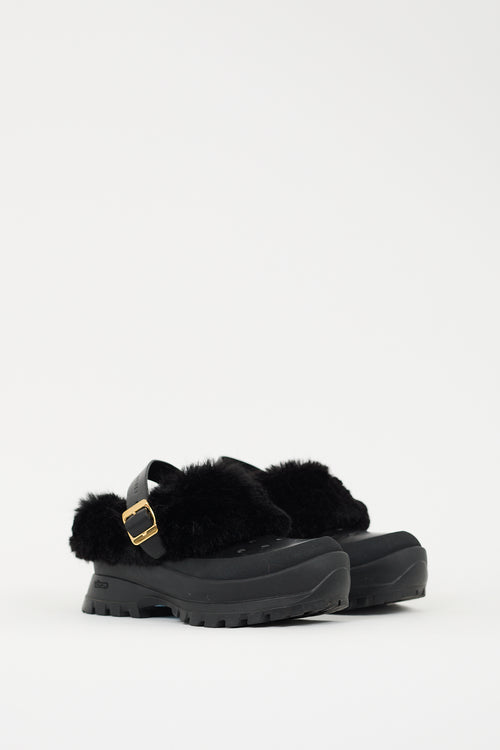 Stella McCartney Black Faux Leather 
Faux Fur Trace Mule