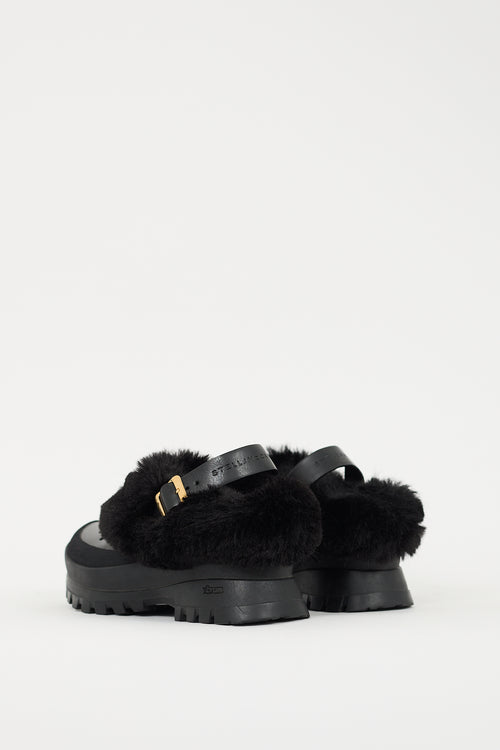 Stella McCartney Black Faux Leather 
Faux Fur Trace Mule