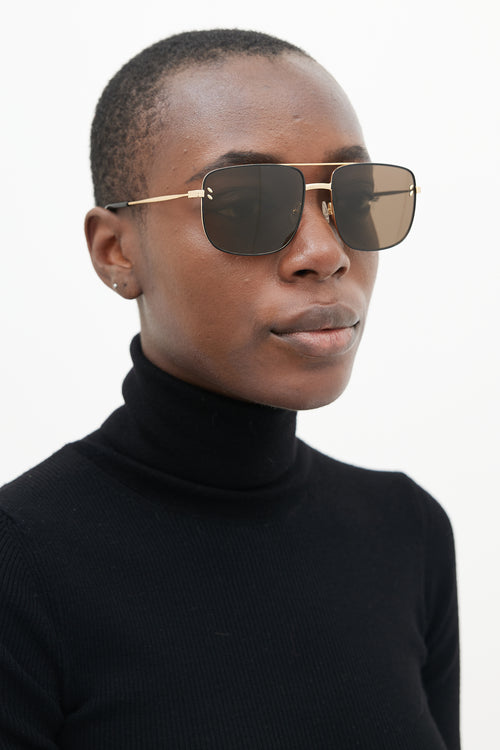 Stella McCartney Black 
Gold SC0107S Aviator Sunglasses