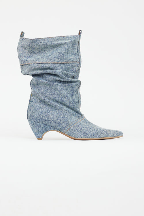 Stella McCartney Blue Denim Slouchy Mid Calf Boot