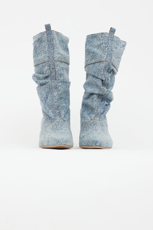 Stella McCartney Blue Denim Slouchy Mid Calf Boot