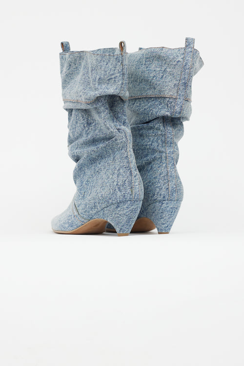 Stella McCartney Blue Denim Slouchy Mid Calf Boot