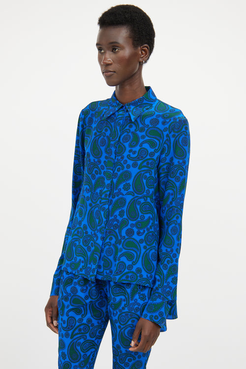 Stella McCartney Blue 
Green Silk Paisley Co-Ord Set