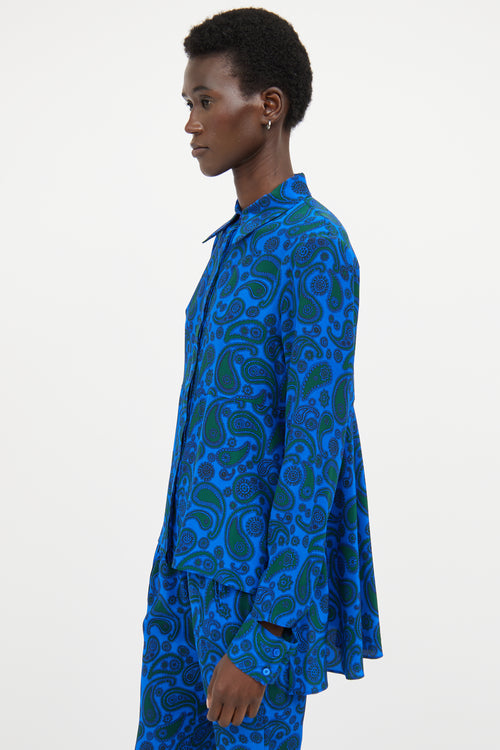 Stella McCartney Blue 
Green Silk Paisley Co-Ord Set